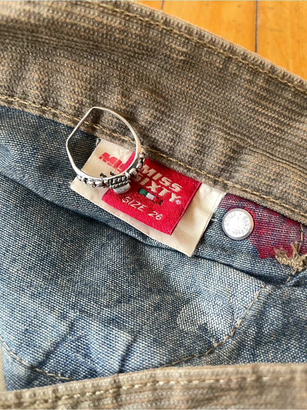 Y2K Miss Sixty Vintage Patchwork Love Flare Corduroy Jeans 26 Euro Hippy - Picture 10 of 16